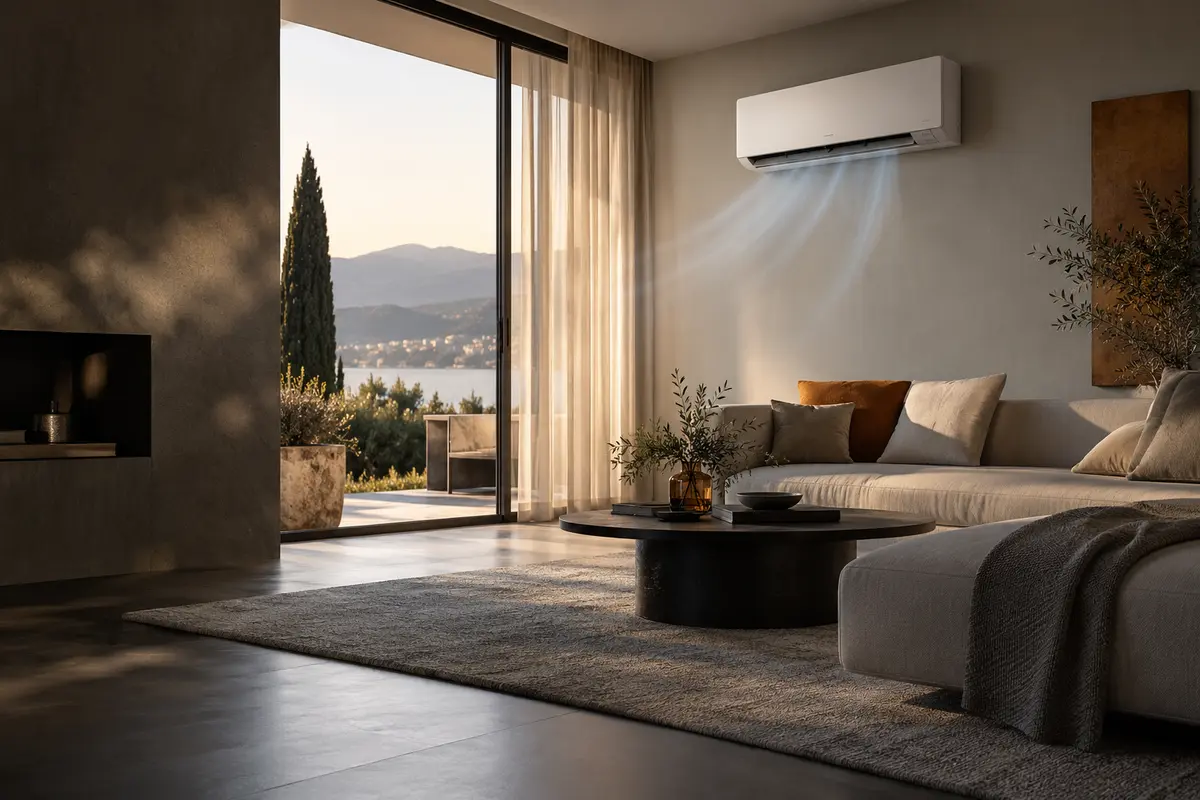 Climatizzatore integrato in un soggiorno contemporaneo