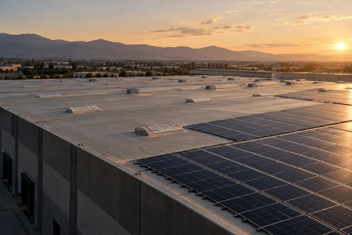 Grande copertura industriale valorizzata con pannelli fotovoltaici
